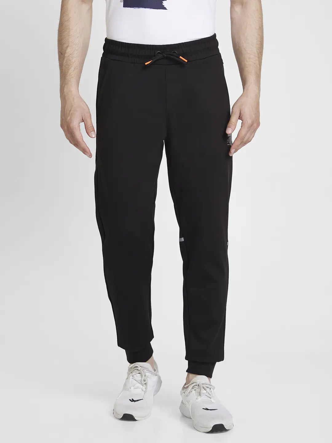 Spykar Men Black Blended Regular Fit Plain Joggers Trackpant