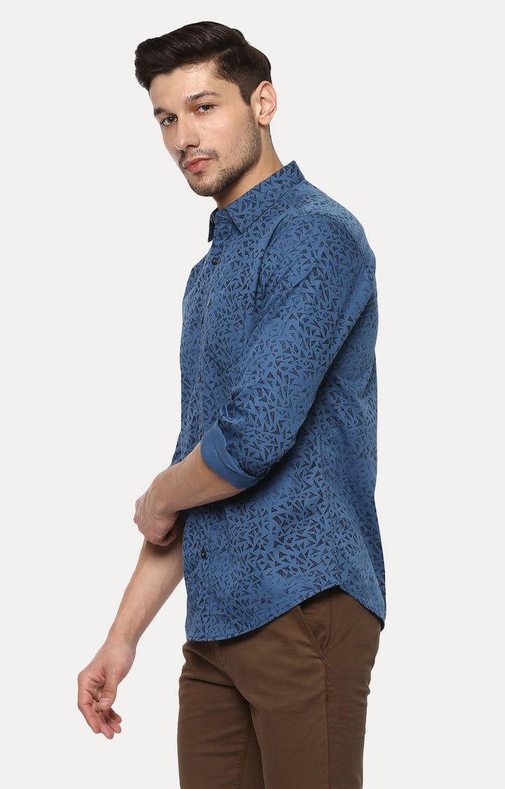 Spykar Men'S Blue Cotton Printed Casual Shirts