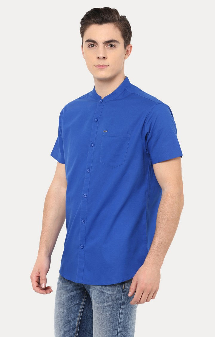 Spykar Men'S Blue Cotton Solid Casual Shirts