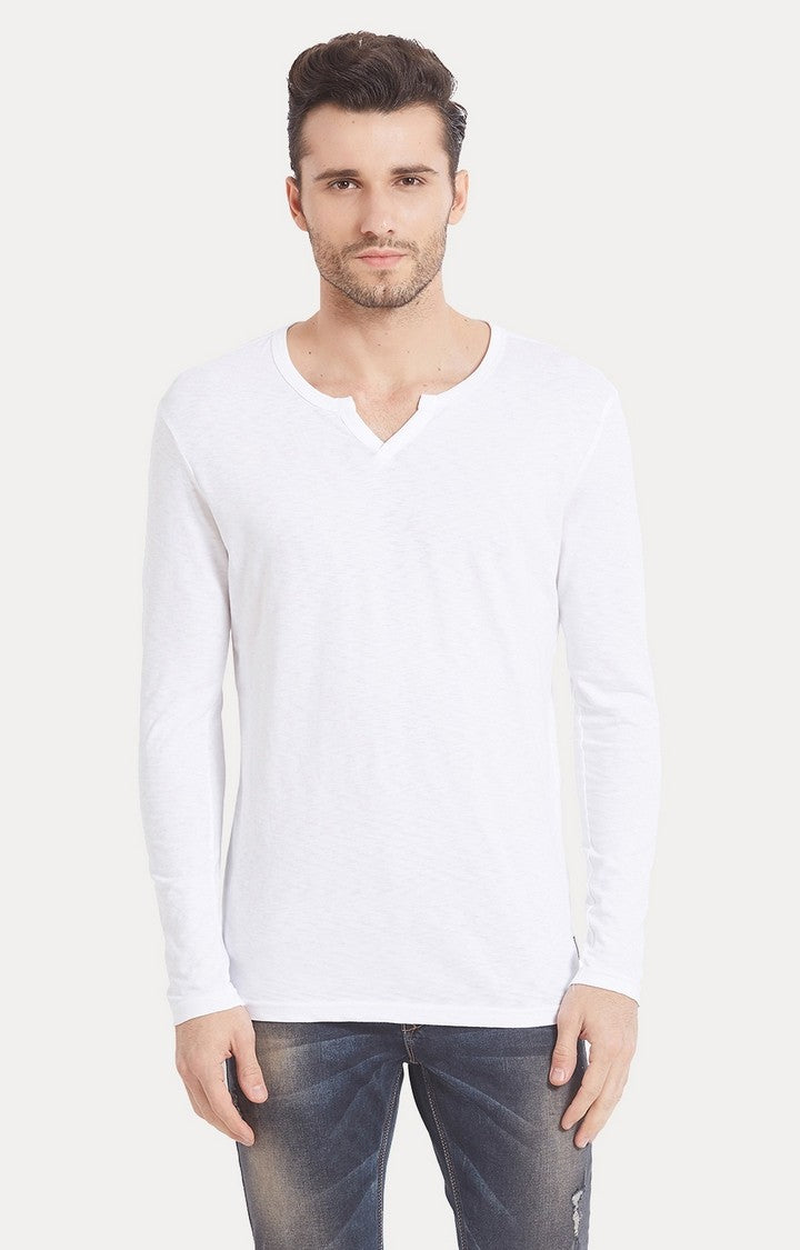 Spykar White Solid Slim Fit Men T-Shirts