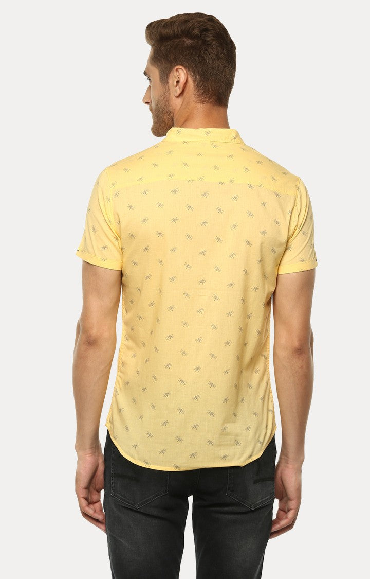 Spykar Men'S Yellow Cotton Printed Casual Shirts