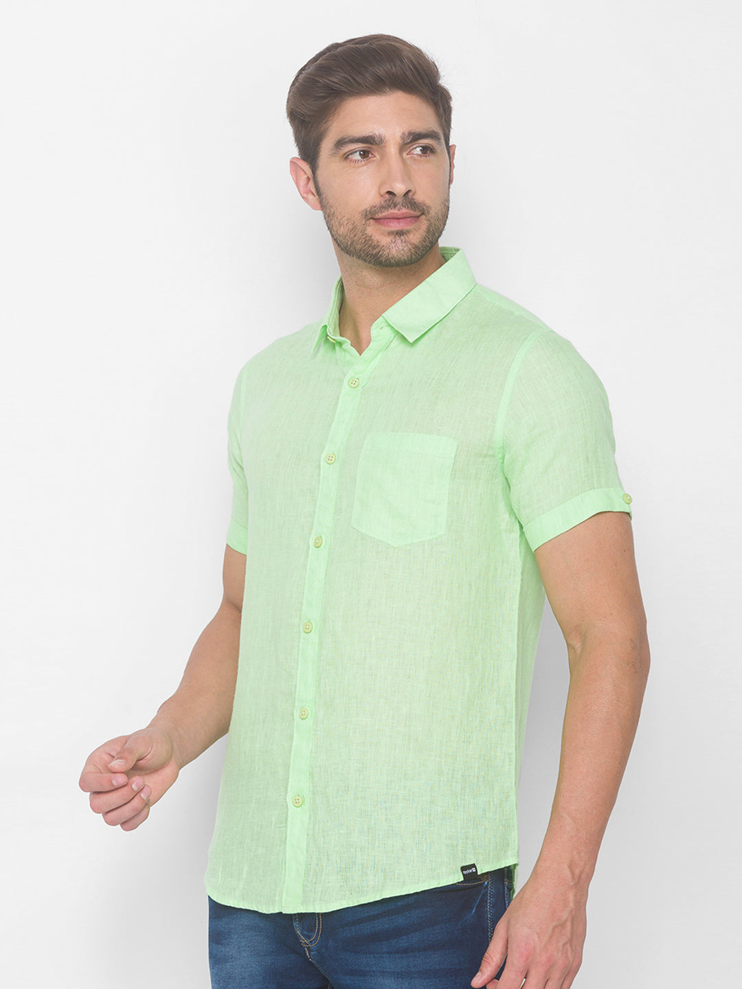 Spykar Men Lime Green Cotton Shirts (Slim)