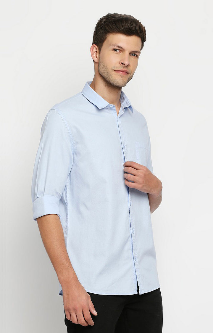 Spykar Men Blue Slim Fit Full Sleeve Plain Shirt