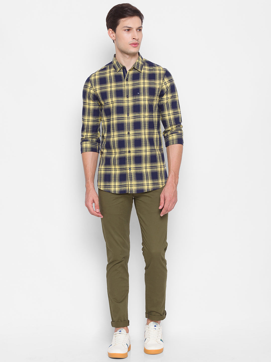 Spykar Slim Fit Yellow Cotton Men Shirt