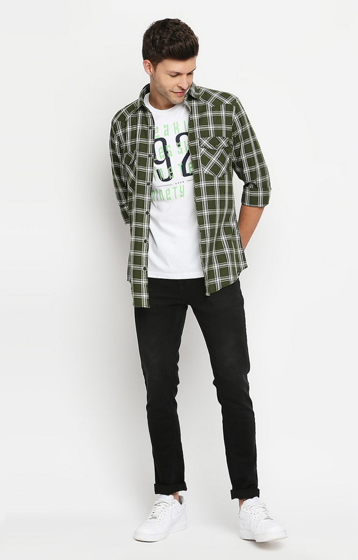 Spykar Men Green Slim Fit Full Sleeve Checkered Shirt