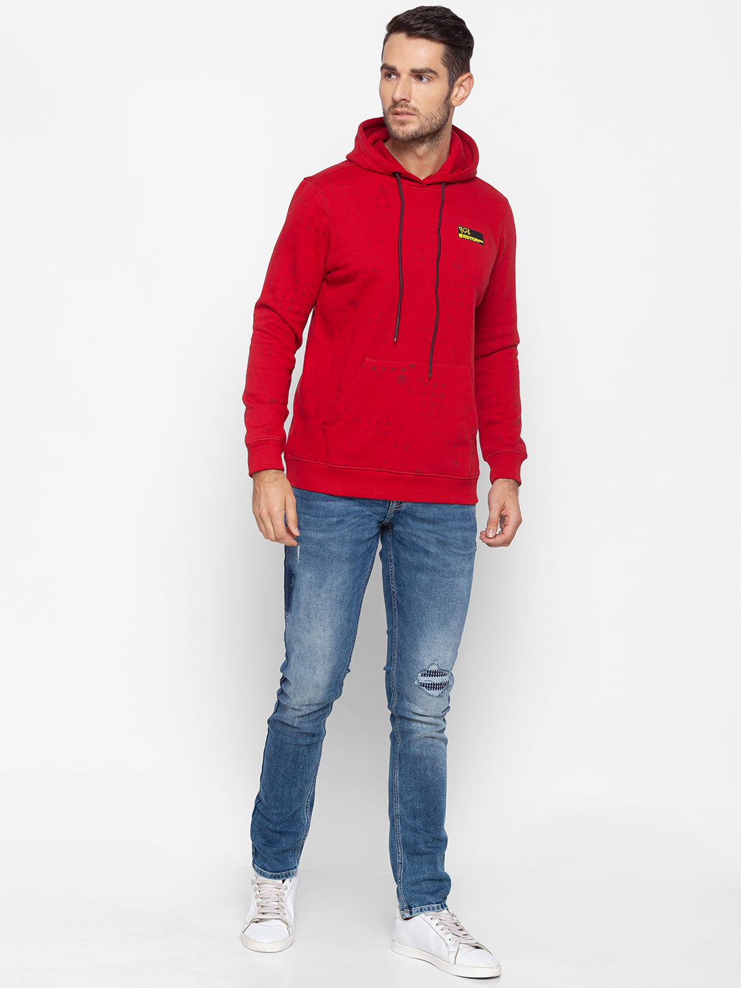 Spykar Red Cotton Sweatshirt For Men