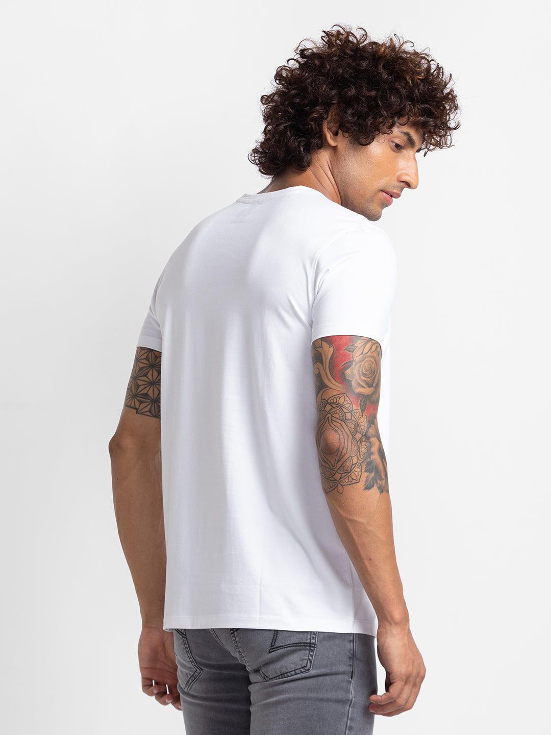 Spykar White Cotton Half Sleeve Printed Casual T-Shirt For Men