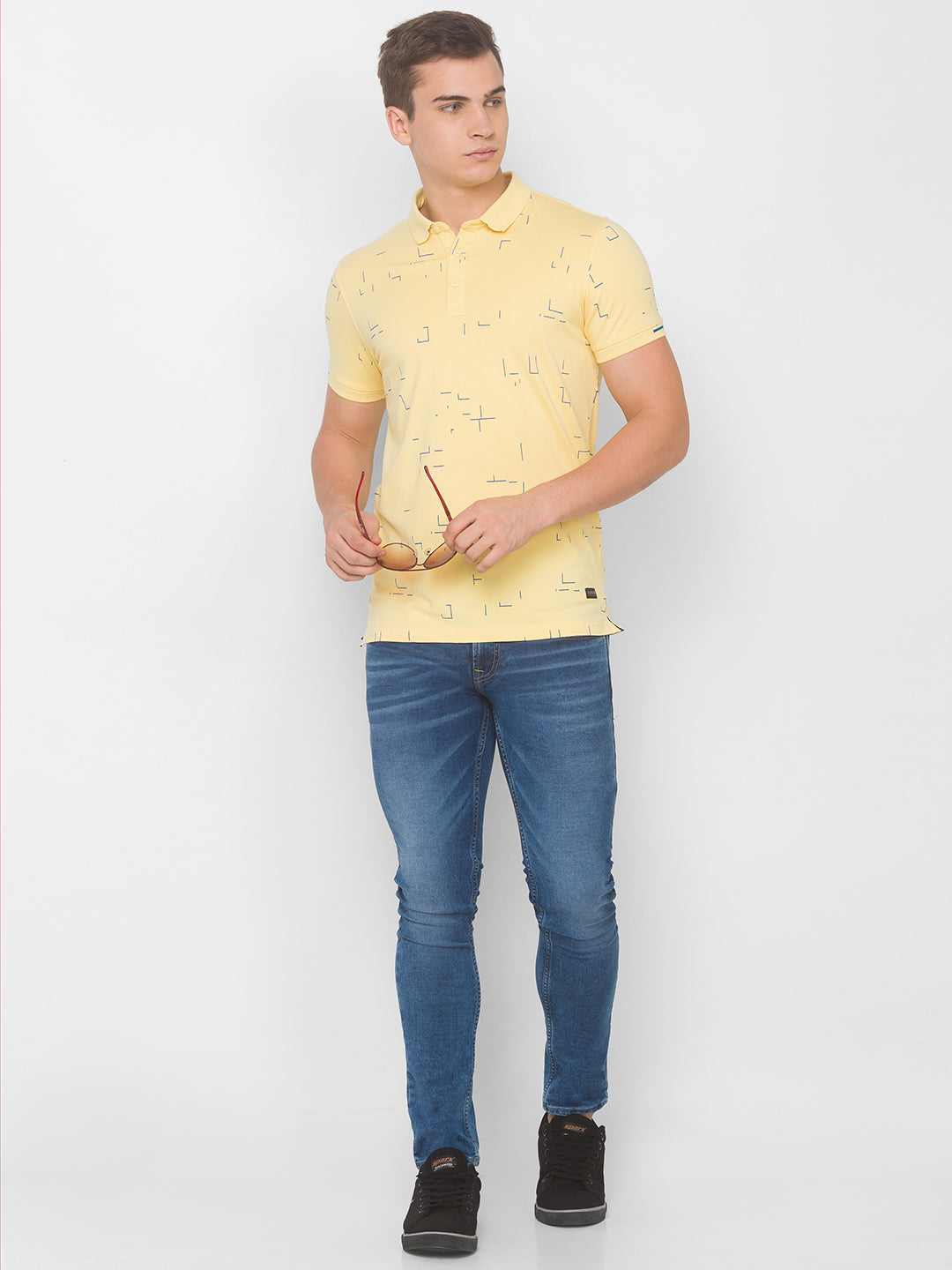 Spykar Men Yellow Cotton Slim Fit Polo T-Shirt