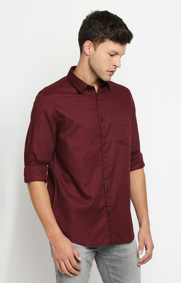 Spykar Men Maroon Slim Fit Full Sleeve Solid Shirt