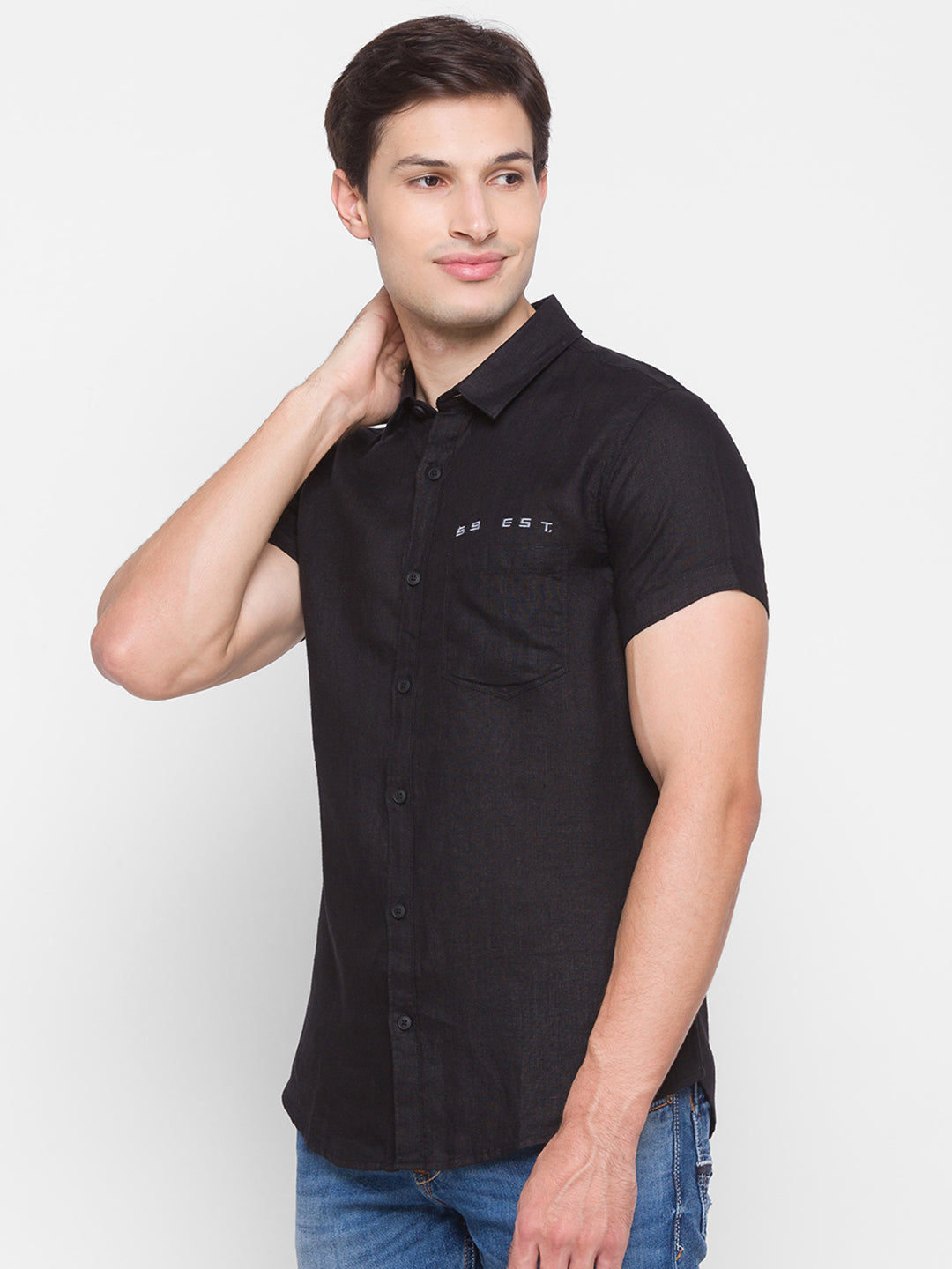 Spykar Slim Fit Black Cotton Men Shirt