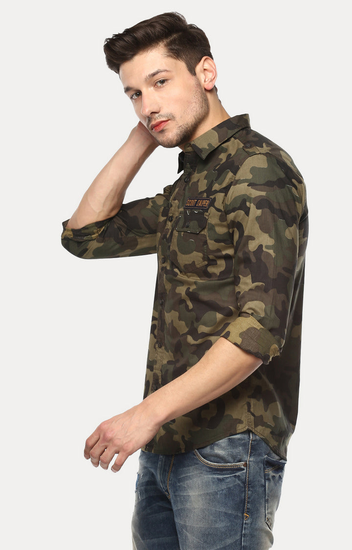 Spykar Men'S Green Cotton Camouflage Casual Shirts