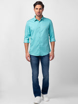Spykar Men Cool Blue Cotton Slim Fit Plain Shirt