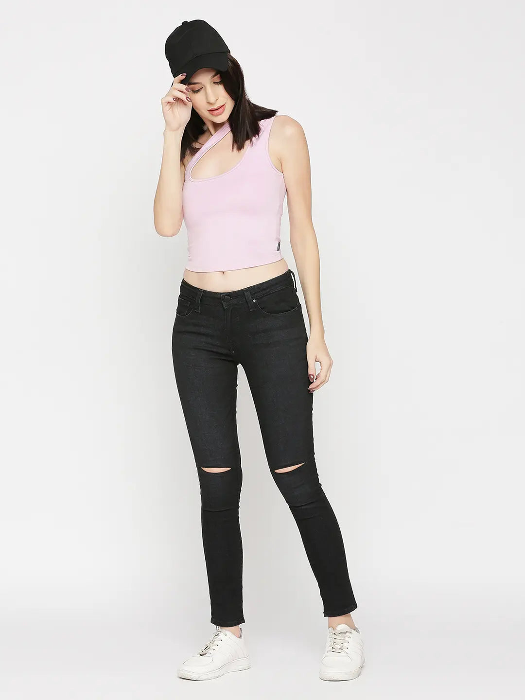 Spykar Women Black Lycra Slim Fit Narrow Length Low Distress High Rise Jeans - (Alicia)