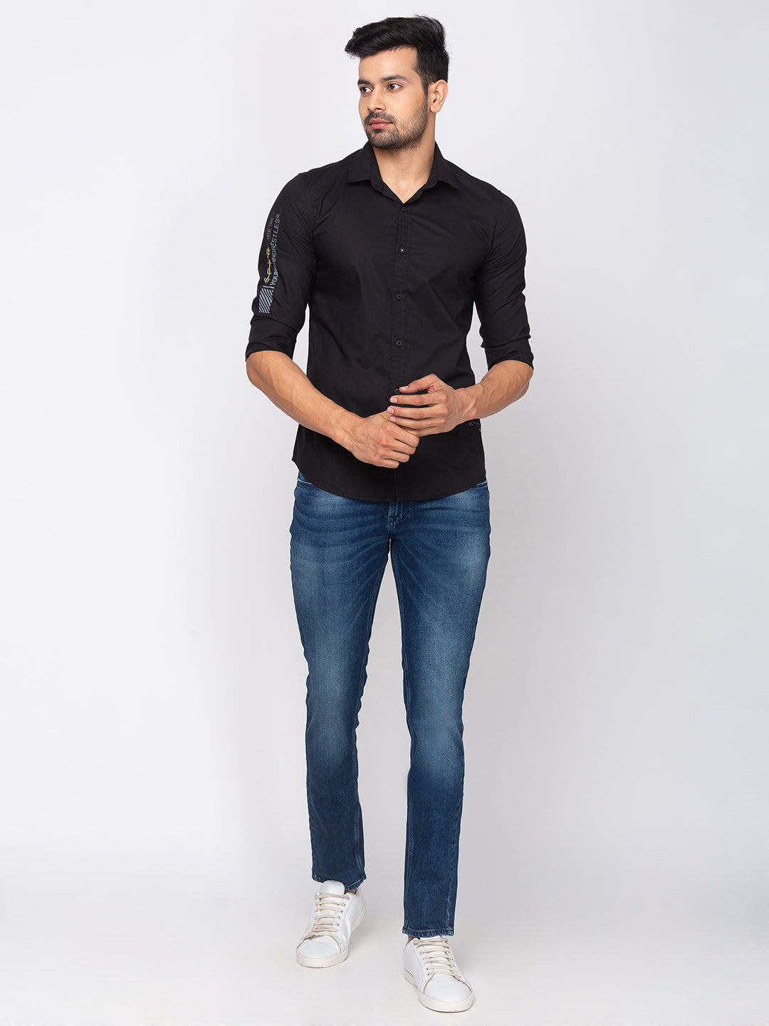 Spykar Slim Fit Men Black Cotton Casual Shirt