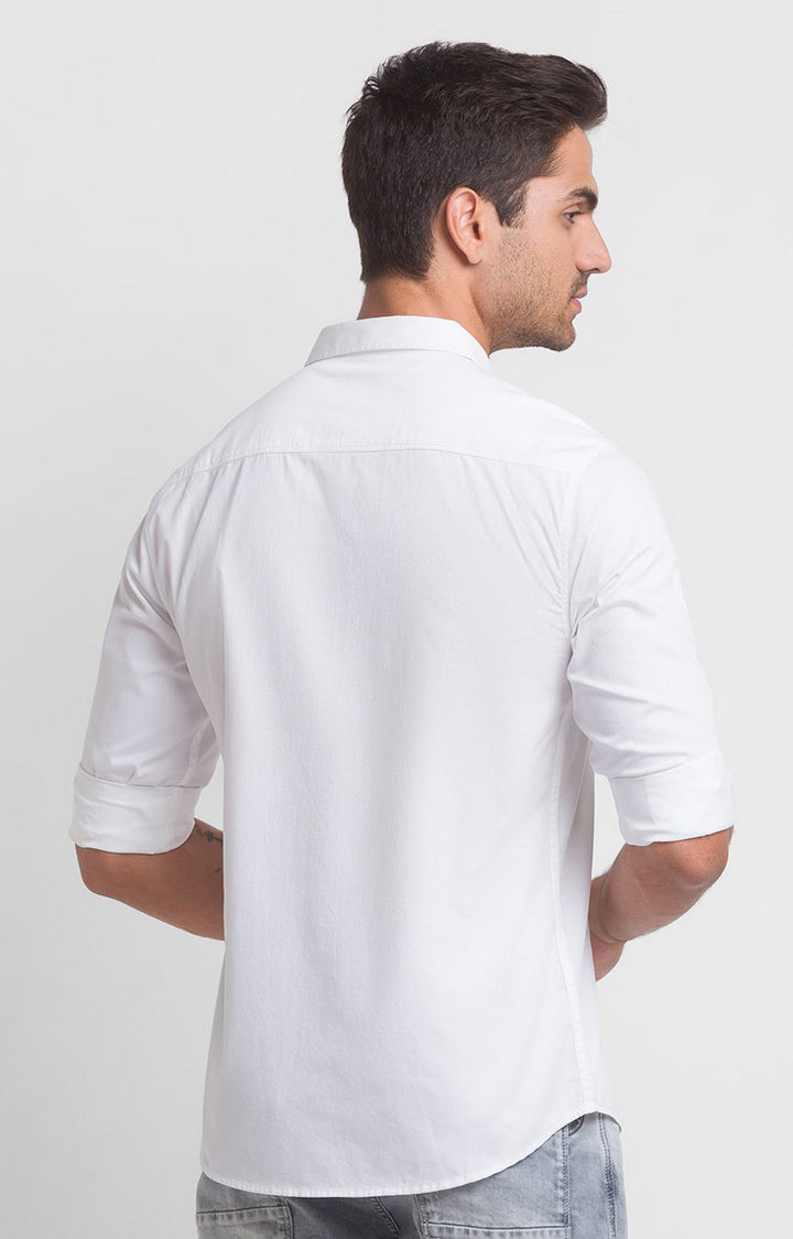 Spykar White Cotton Full Sleeve Plain Shirt For Men