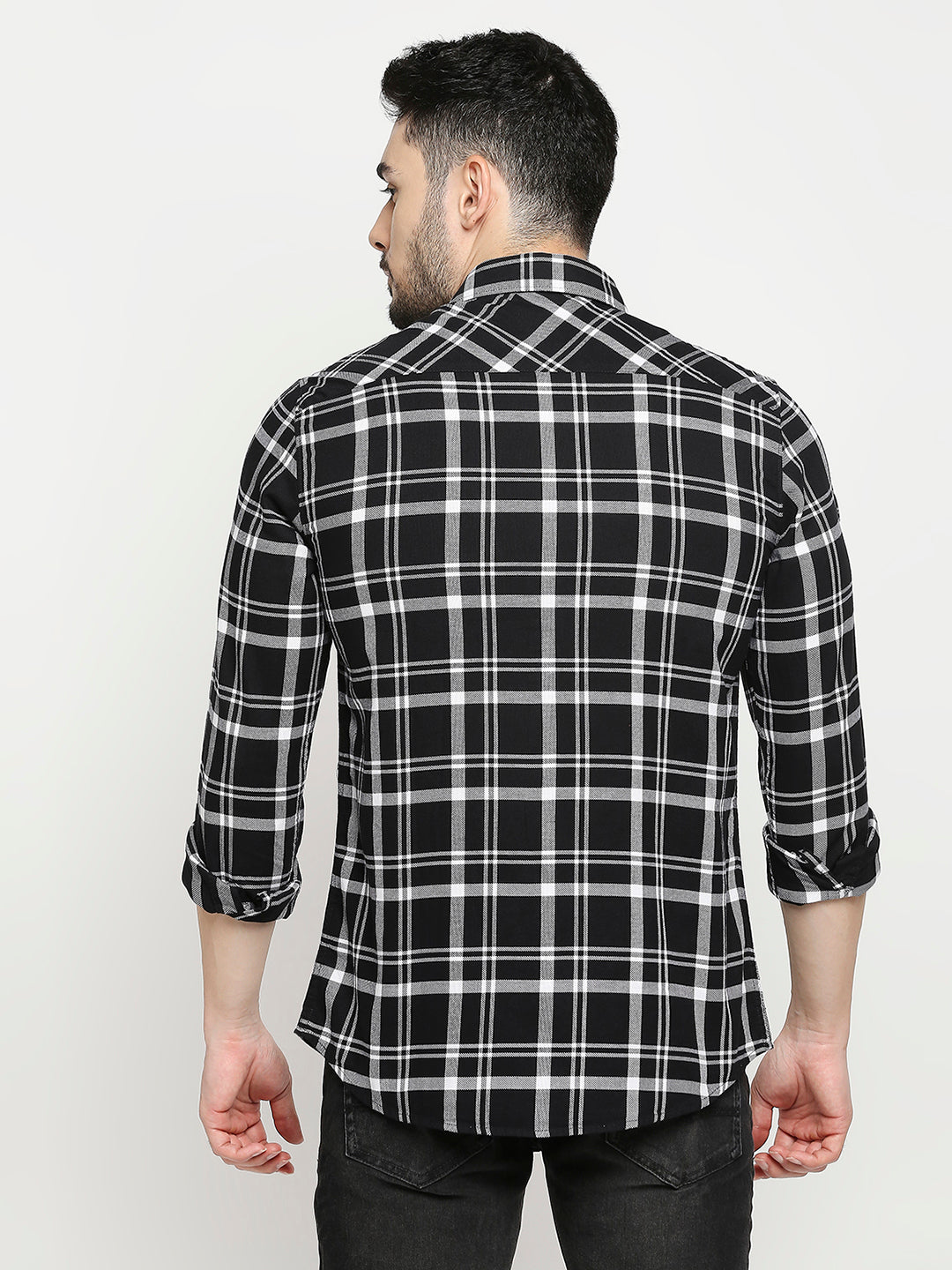 Spykar Black Cotton Full Sleeve Checkered Shirt For Men