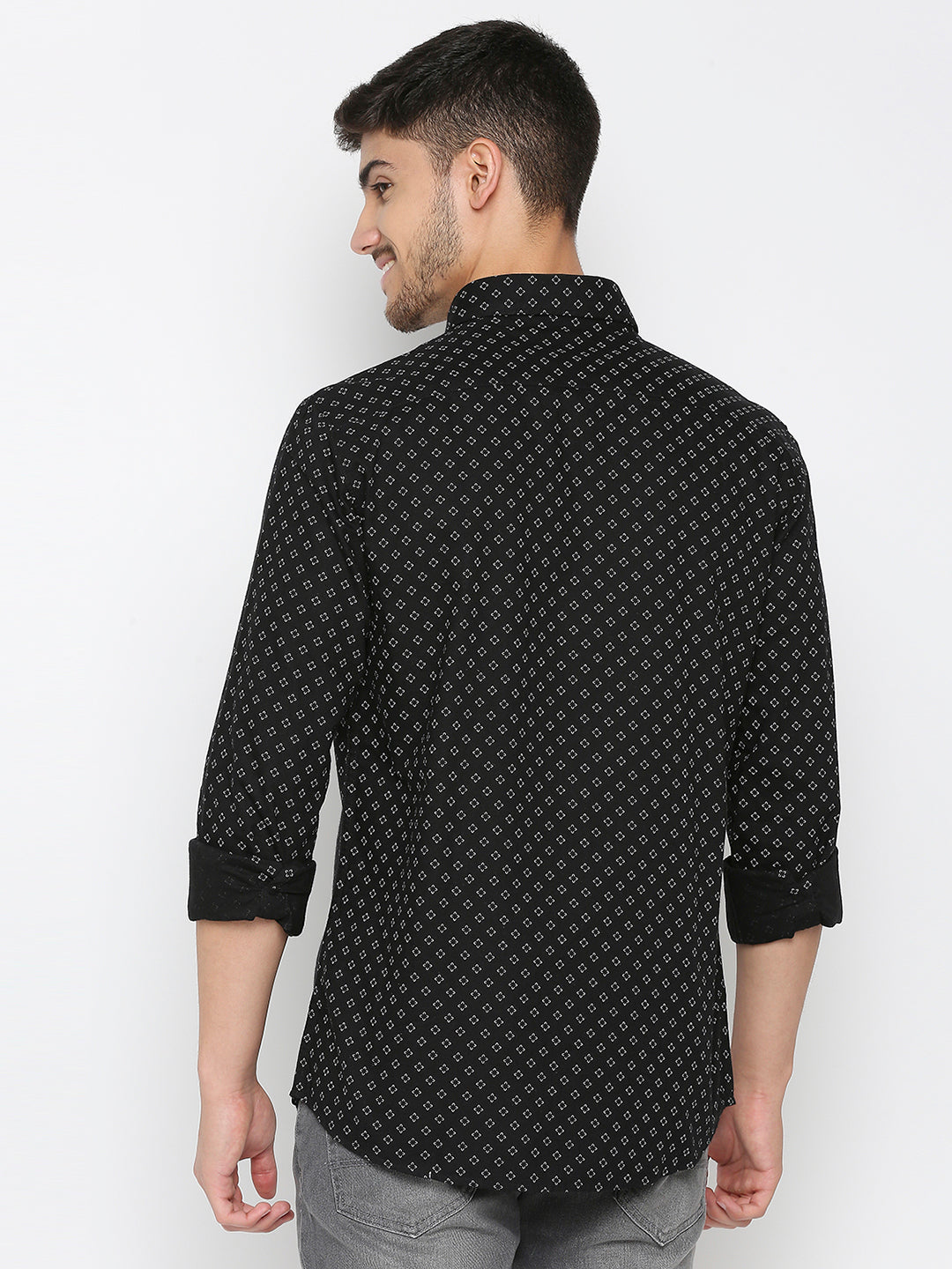 Spykar Black Cotton Full Sleeve Printed Shirt For Men