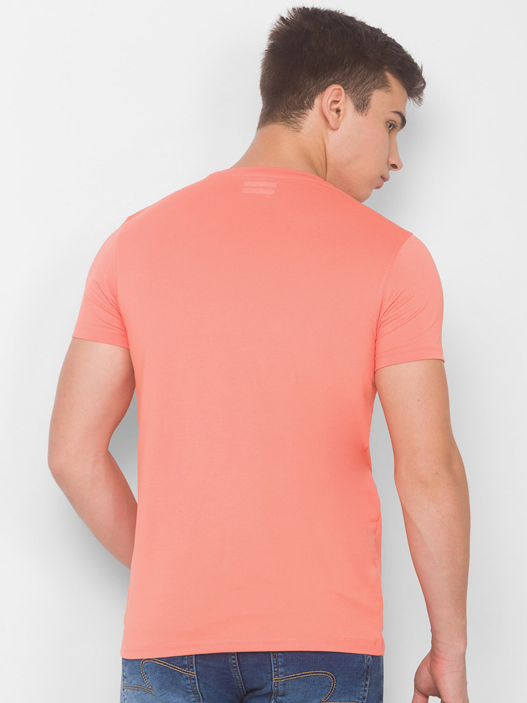 Spykar Men Pink Cotton Blend Slim Fit Round Neck T-Shirt