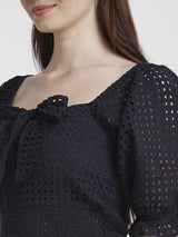 Spykar Women Black Cotton Slim Fit Half Sleeve Heart Neck Plain Top