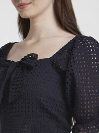Spykar Women Black Cotton Slim Fit Half Sleeve Heart Neck Plain Top