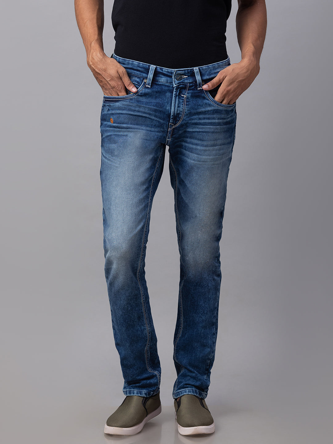 Spykar Men Blue Cotton Regular Fit Regular Length Jeans (Actif)