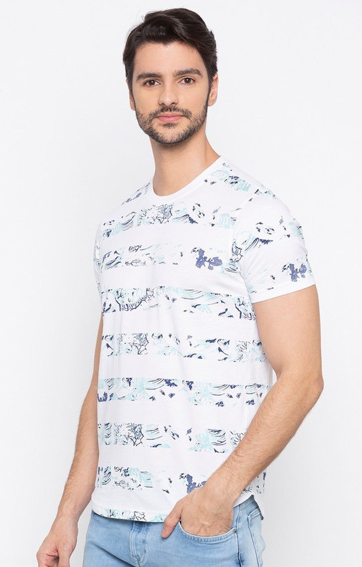 Spykar Men White Printed Slim Fit T-Shirt