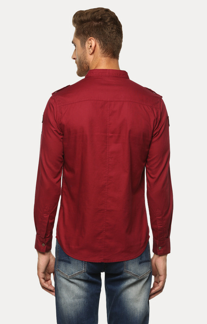 Spykar Men'S Red Cotton Solid Casual Shirts