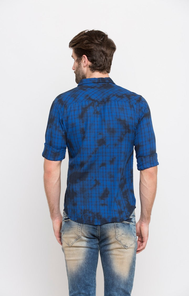 Spykar Men Blue Printed Slim Fit Casual Shirt