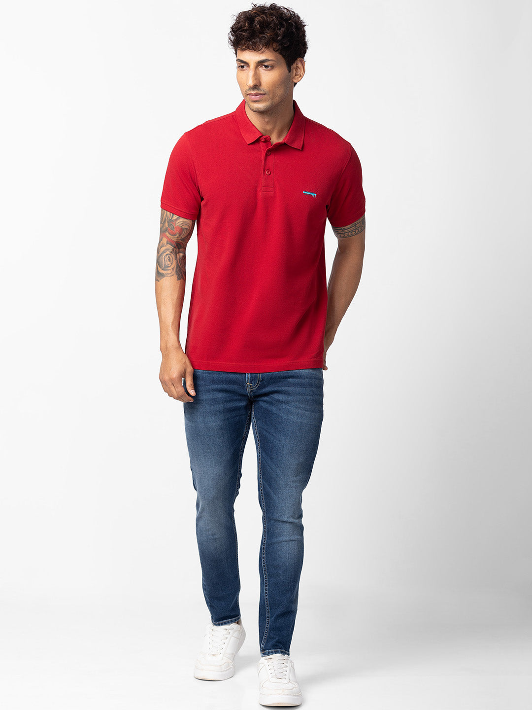 Spykar Men Deep Red Cotton Regular Fit Half Sleeve Plain Polo T-Shirt