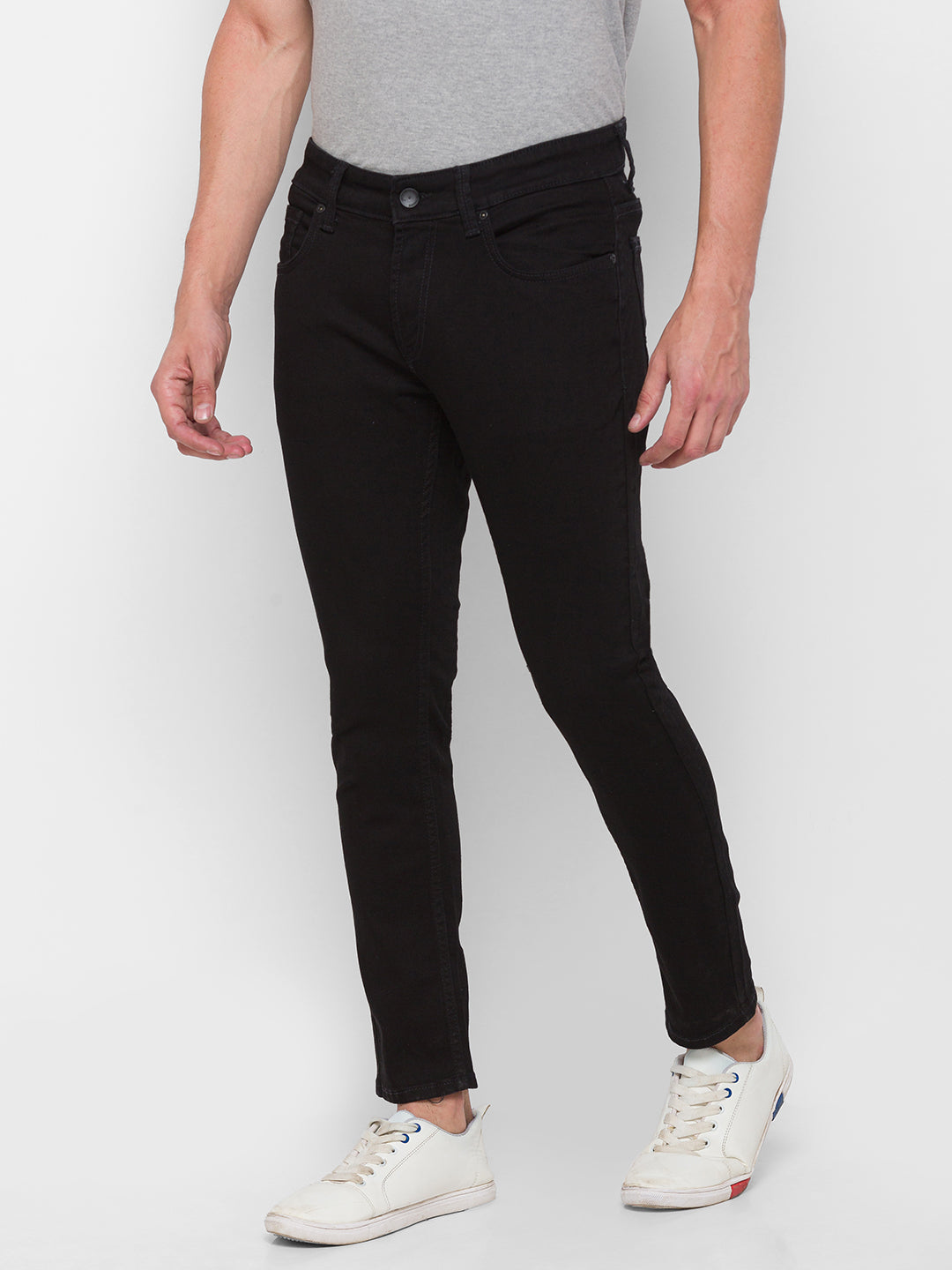 Spykar Men Black Cotton Slim Fit Tapered Length Jeans (Kano)