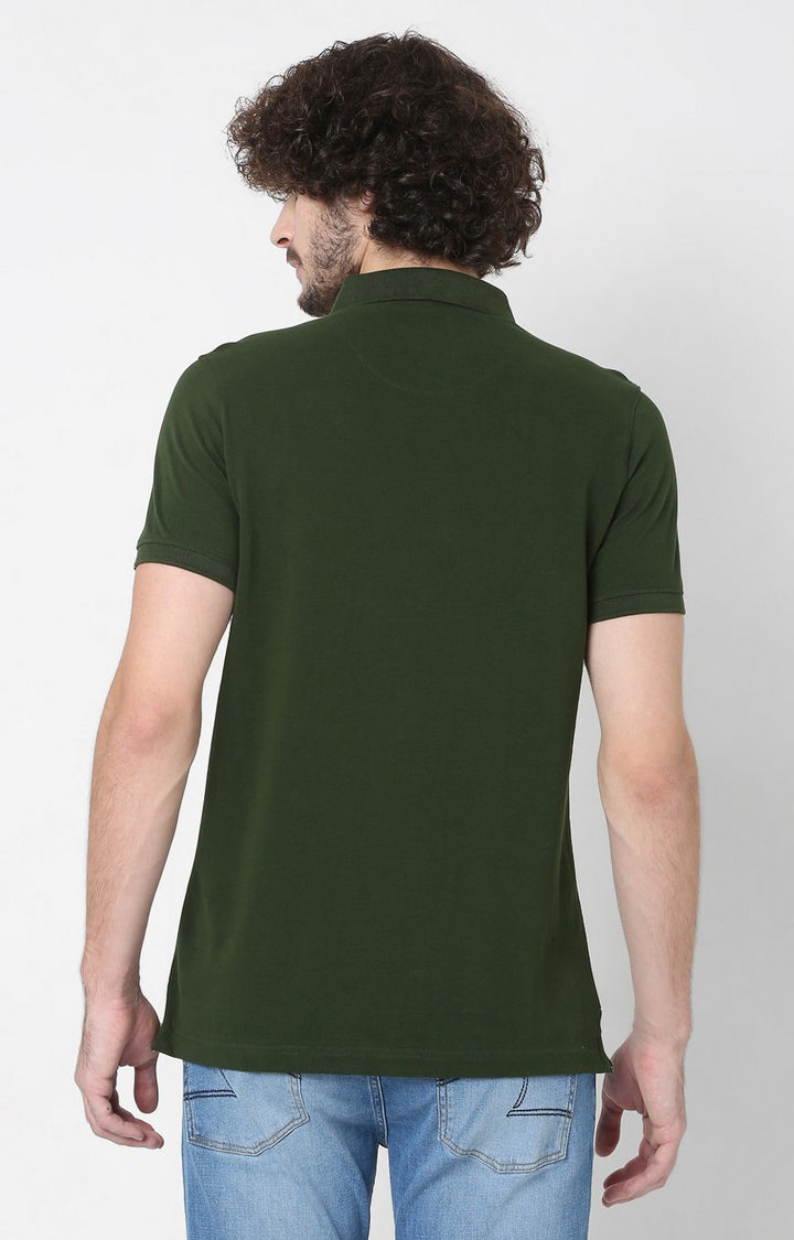 Men Premium Green Cotton Regular Fit Polo T-Shirt - Underjeans By Spykar