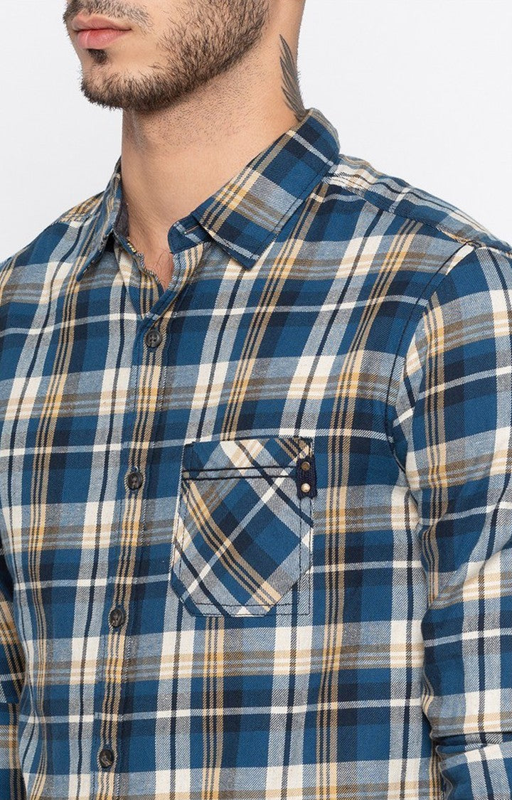 Spykar Men'S Blue Cotton Checked Casual Shirts