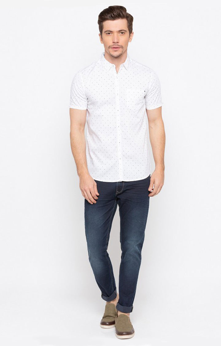 Spykar Men'S White Cotton Printed Casual Shirts