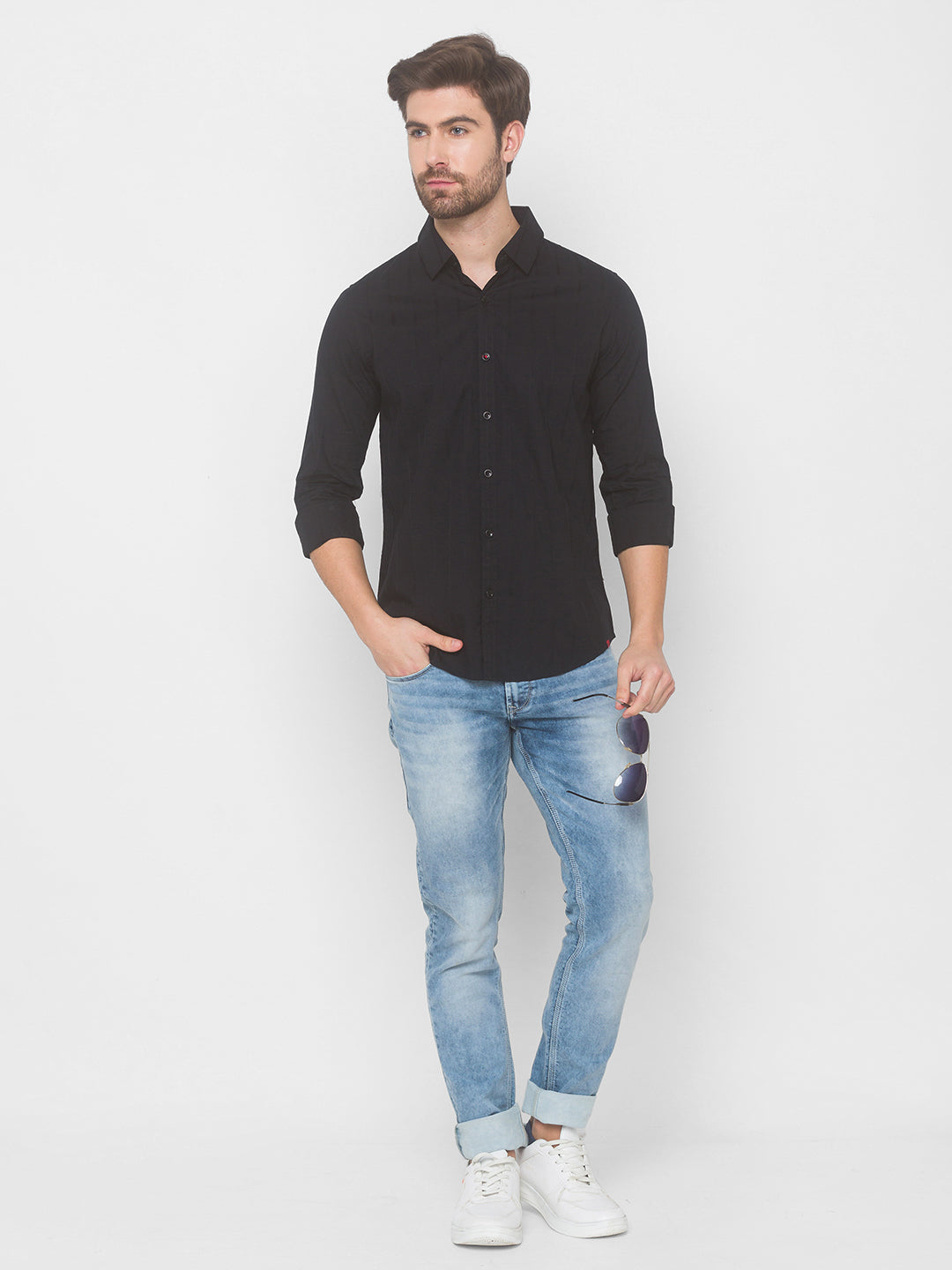 Spykar Men Black Cotton Casual Slim Fit Shirt