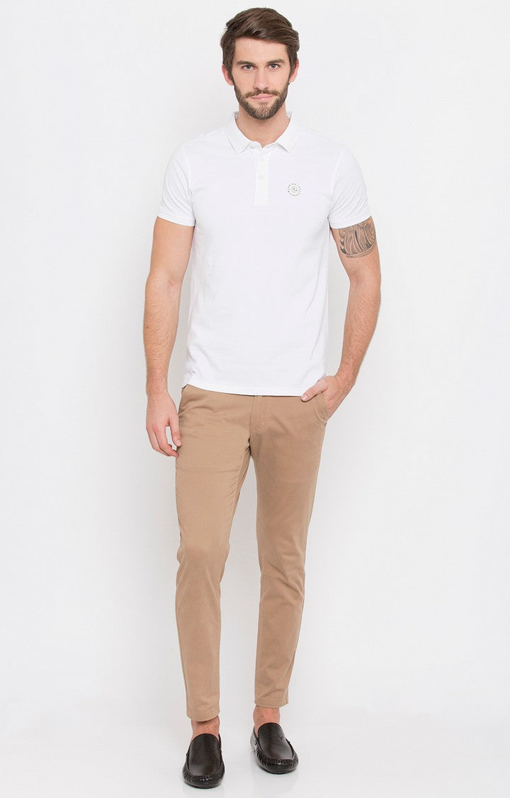 Spykar White Solid Slim Fit Polo T-Shirt