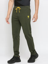 Men Premium Cotton Blend Olive Trackpant- Underjeans By Spykar