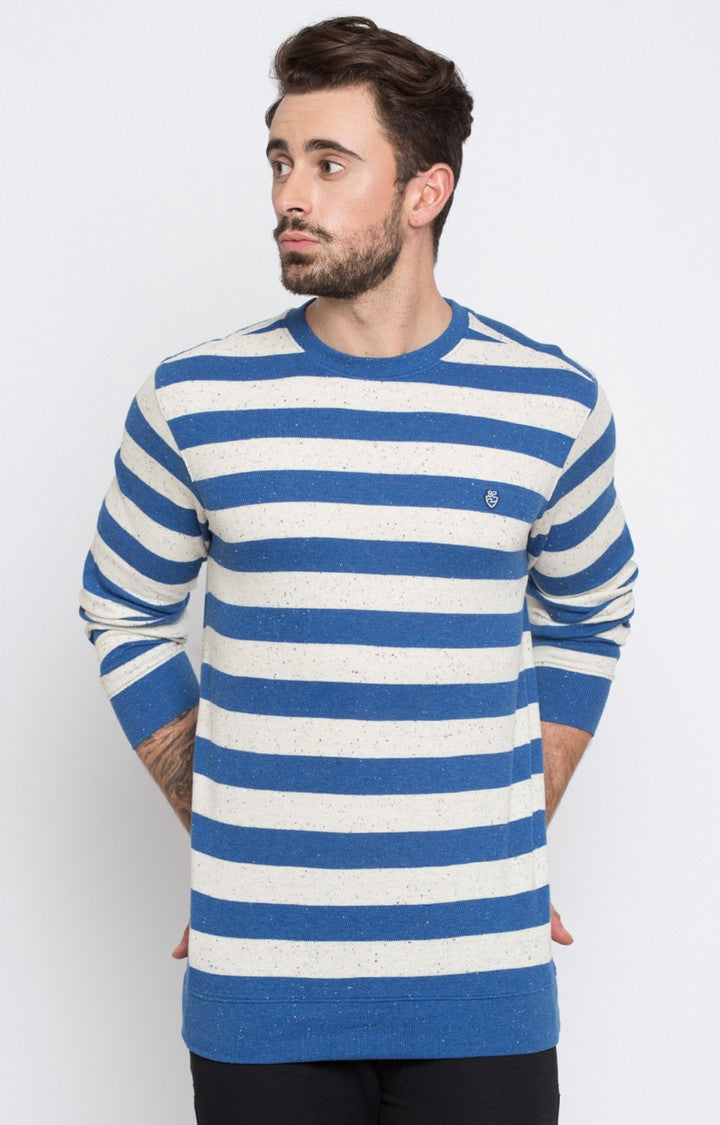 Spykar Blue and White Striped Slim Sweatshirts