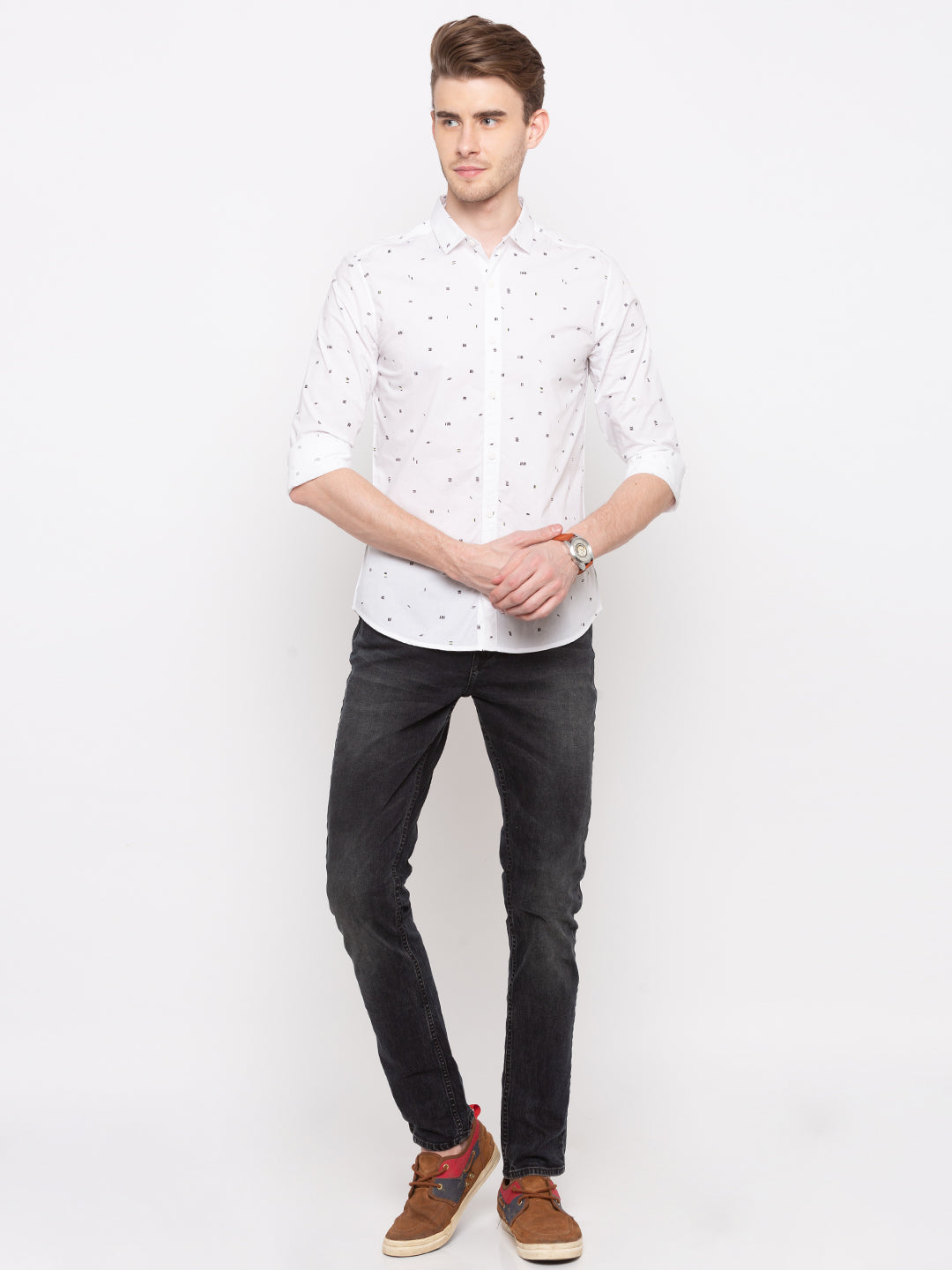 Spykar Men White Printed Slim Fit Casual Shirt