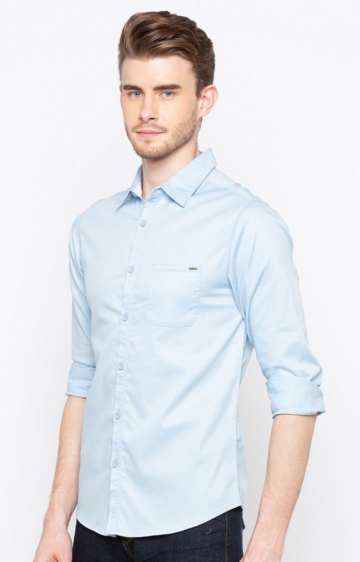 Spykar Men'S Blue Cotton Solid Casual Shirts