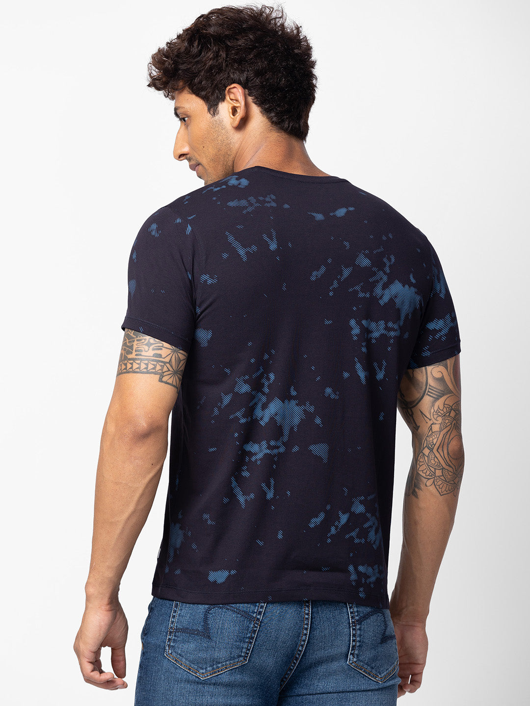 Spykar Men Navy Blue Cotton Regular Fit Half Sleeve Printed T-Shirt