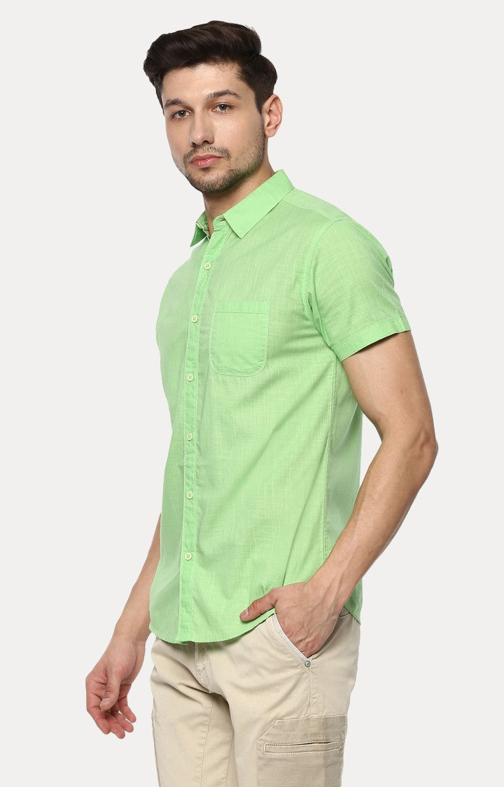 Spykar Men'S Green Cotton Melange Casual Shirts