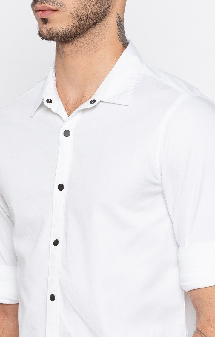 Spykar Men'S White Cotton Solid Casual Shirts