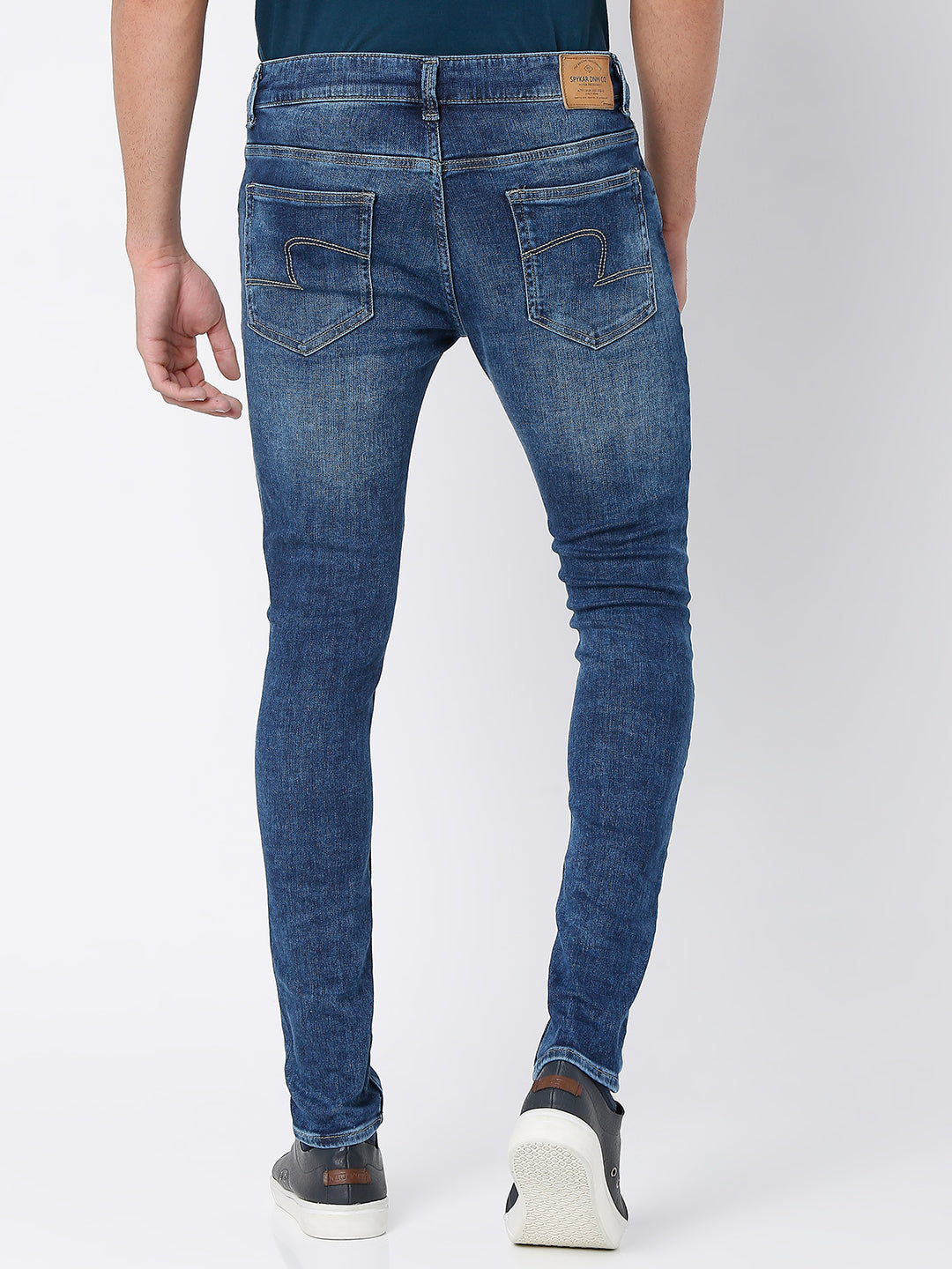 Spykar Mid Blue Cotton Super Slim Fit Tapered Length Jeans For Men (Super Skinny)