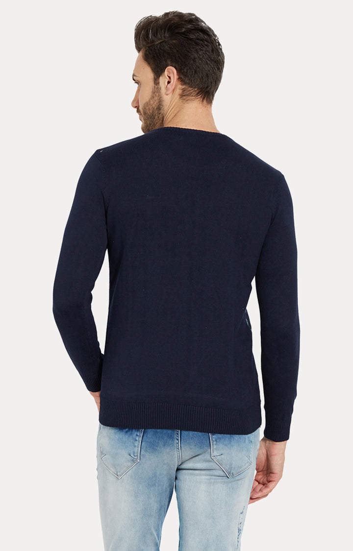 Spykar Men Blue Cotton Slim Fit Round Neck Sweatshirt