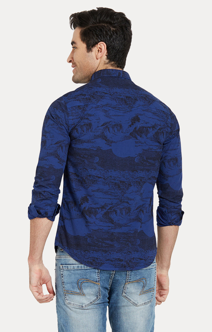 Spykar Men Blue Printed Slim Fit Casual Shirt