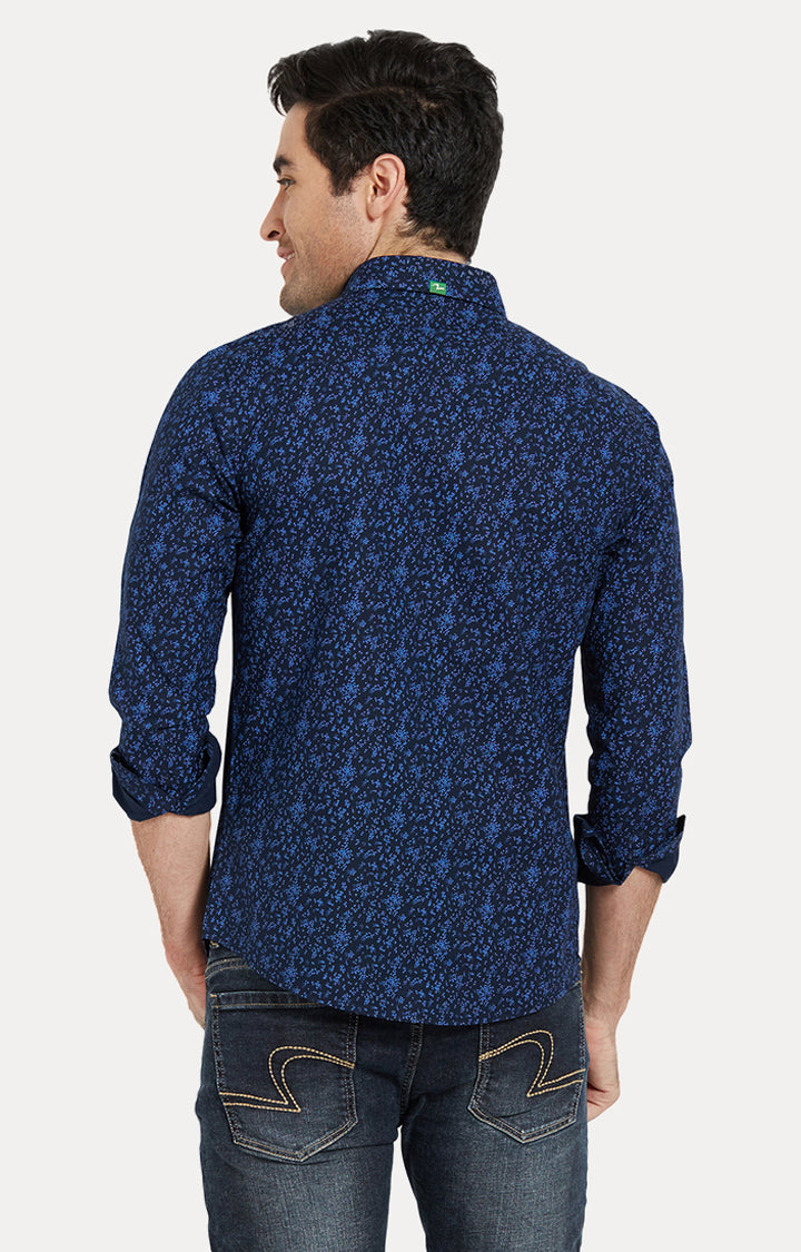 Spykar Men Blue Printed Slim Fit Casual Shirt