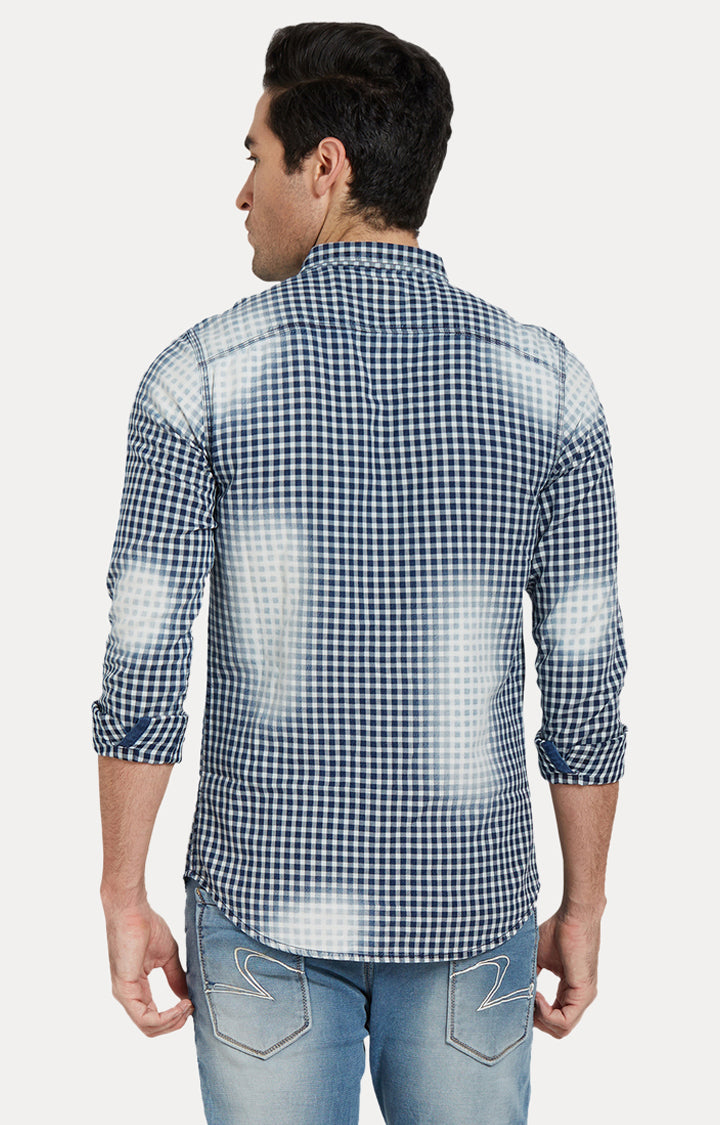 Spykar Men Blue Checked Slim Fit Casual Shirt