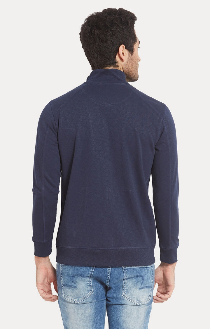 Spykar Men Blue Cotton Slim Fit Round Neck Sweatshirt