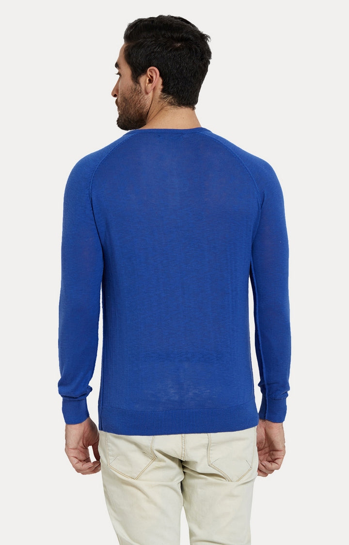 Spykar Blue Cotton Slim Fit T-Shirt For Men