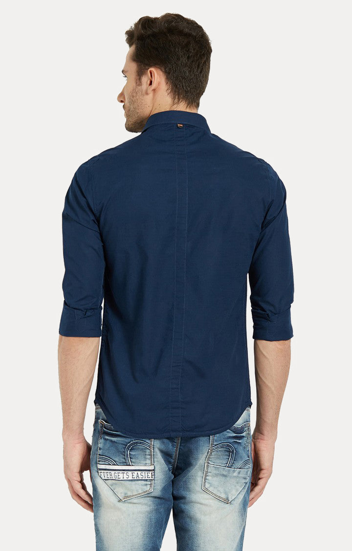 Spykar Blue Cotton Slim Fit Shirts For Men